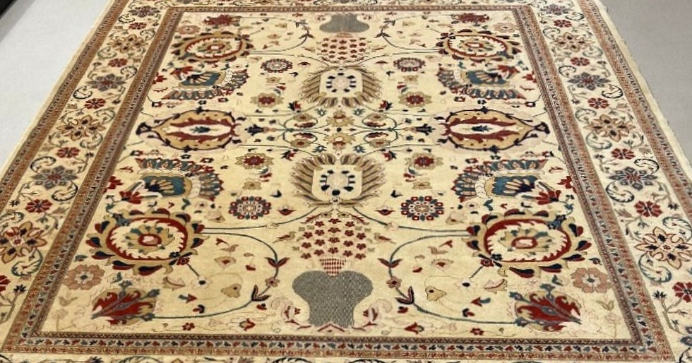 Thumbnail: This Afghan rug features a beautiful design in soft colors, cream background.