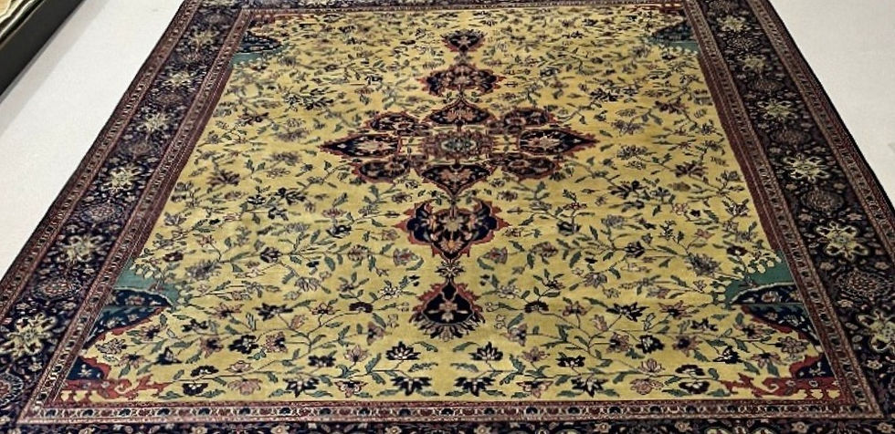 Thumbnail: This Oriental India rug features a striking medallion motif in burgundy and gold colors.