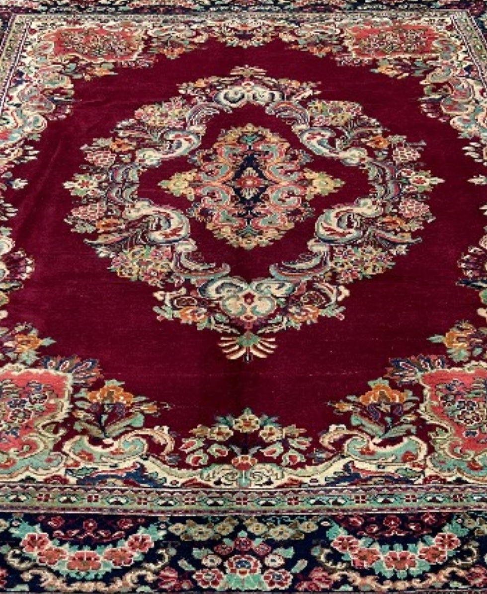 Thumbnail: This Antique mahal rug features a luxurious medallion design in multi colors.