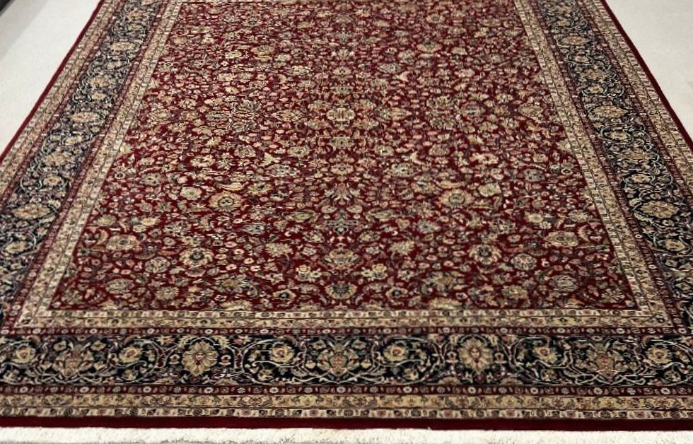 Thumbnail: India rug. This Oriental rug features elaborate floral design. This is a hand knotted rug made with superfine wool.