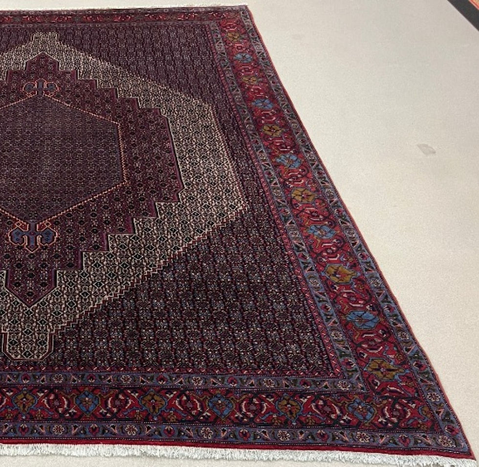 Thumbnail: This Persian Senneh rug highlights a very impressive pattern in burgundy and blue colors.