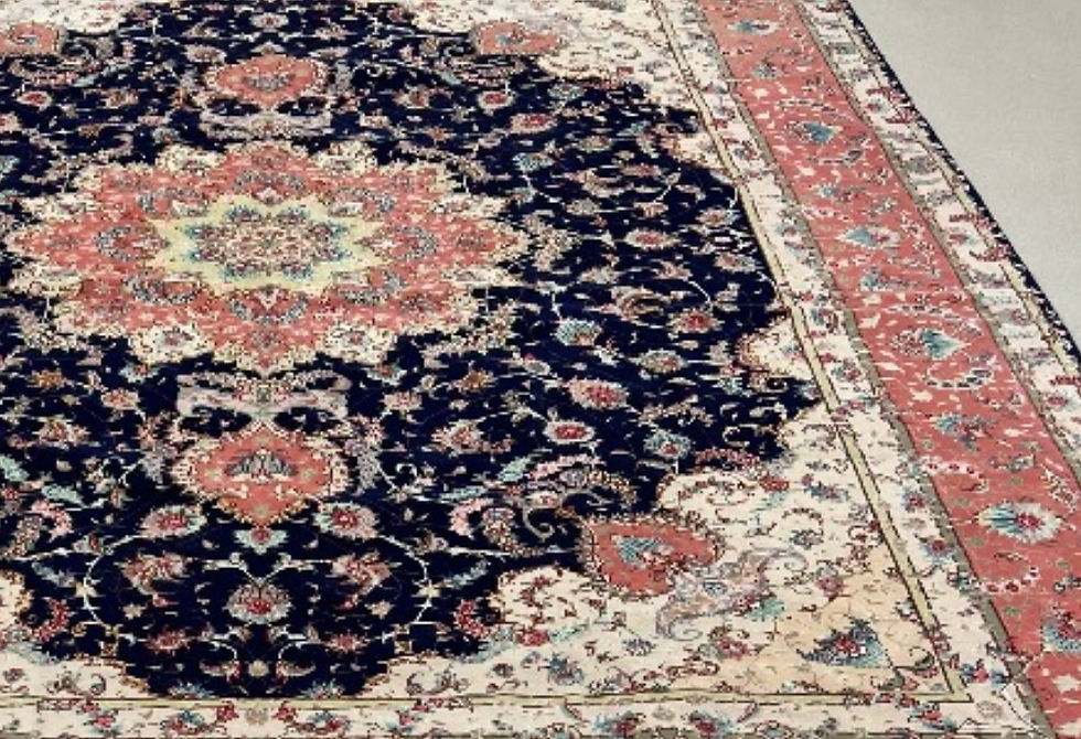 Thumbnail: Persian Tabriz rug. This Persian rug features a magnificent medallion motif in blue, red and ivory colors.