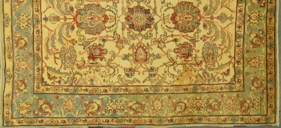 Thumbnail: Afghani Peshawar wool rug features an impressive motif in teal and gold colors.