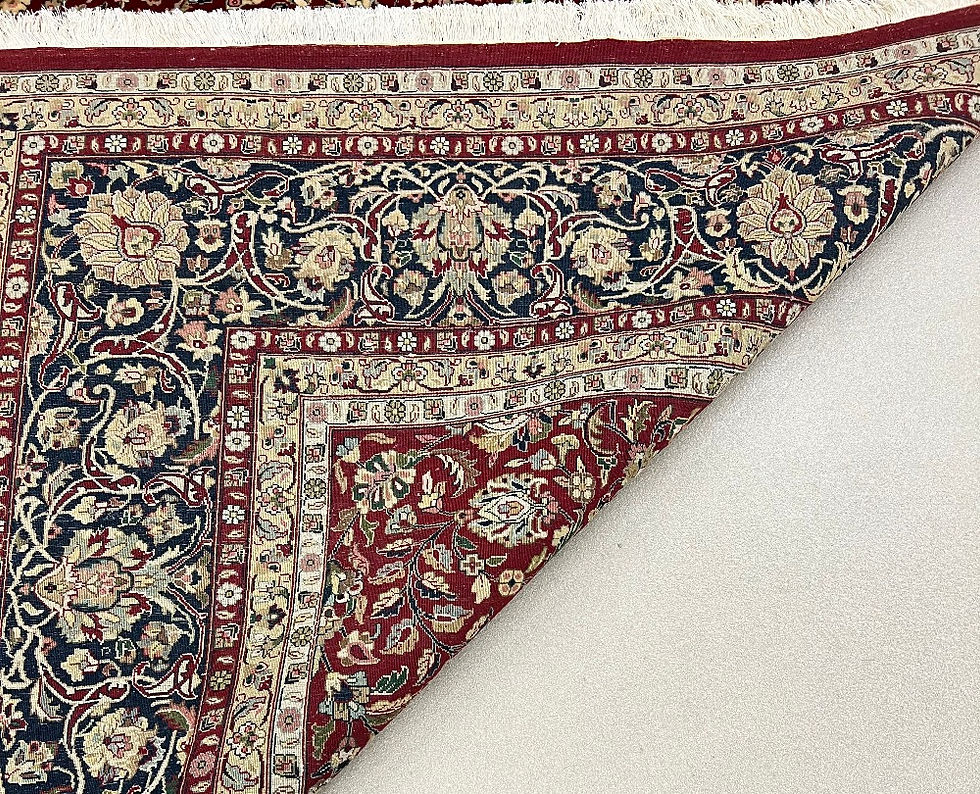 Thumbnail: India rug. This Oriental rug features elaborate floral design. This is a hand knotted rug made with superfine wool.