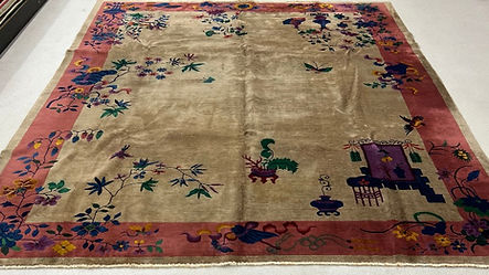 9' x 12' Antique Chinese Rug Art deco design