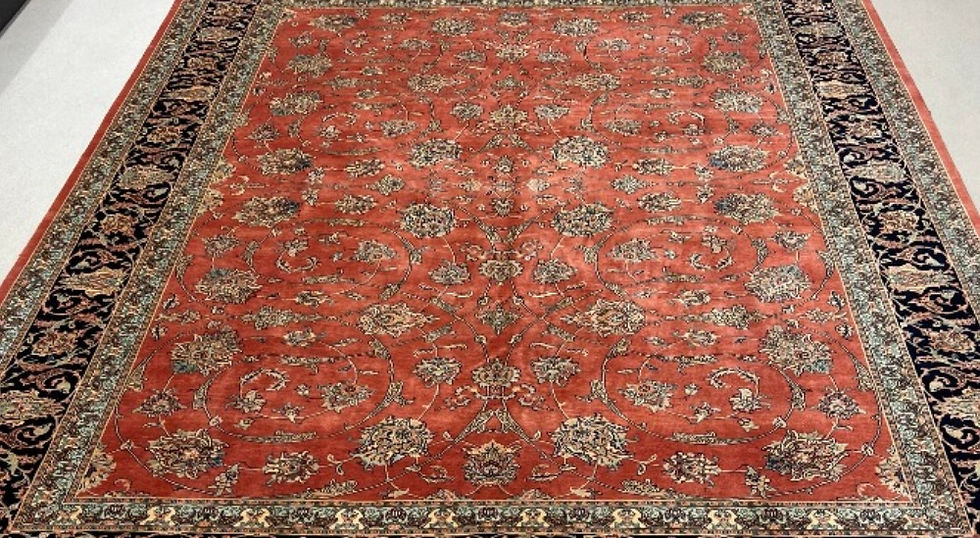 Thumbnail: Persian Tabriz rug. This Persian rug features an elegant floral pattern on a red background and blue borders.
