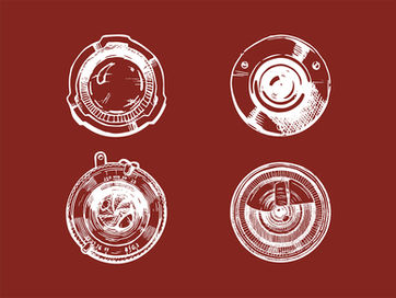 Sketch of four camera lenses.