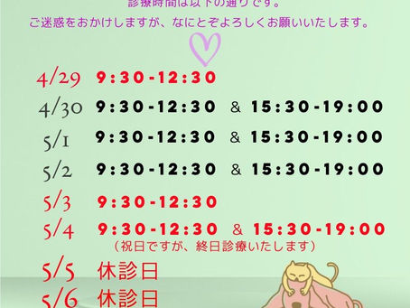 G.W.の診療時間のお知らせです