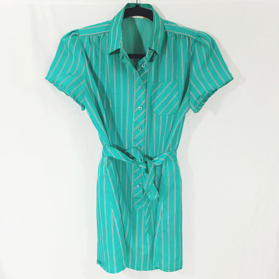 Thumbnail: Green Reincarnation™ Aqua Striped A-Line Dress