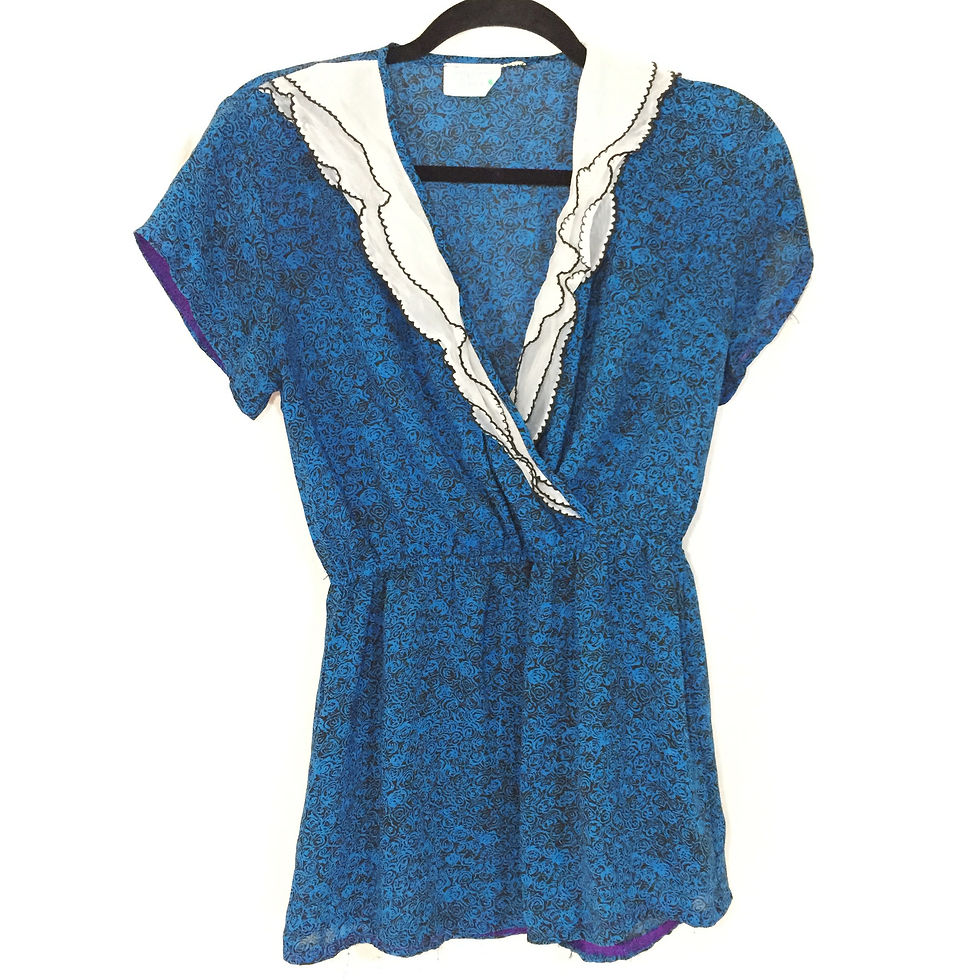 Thumbnail: Green Reincarnation™ Blue Floral Retro Mini Dress