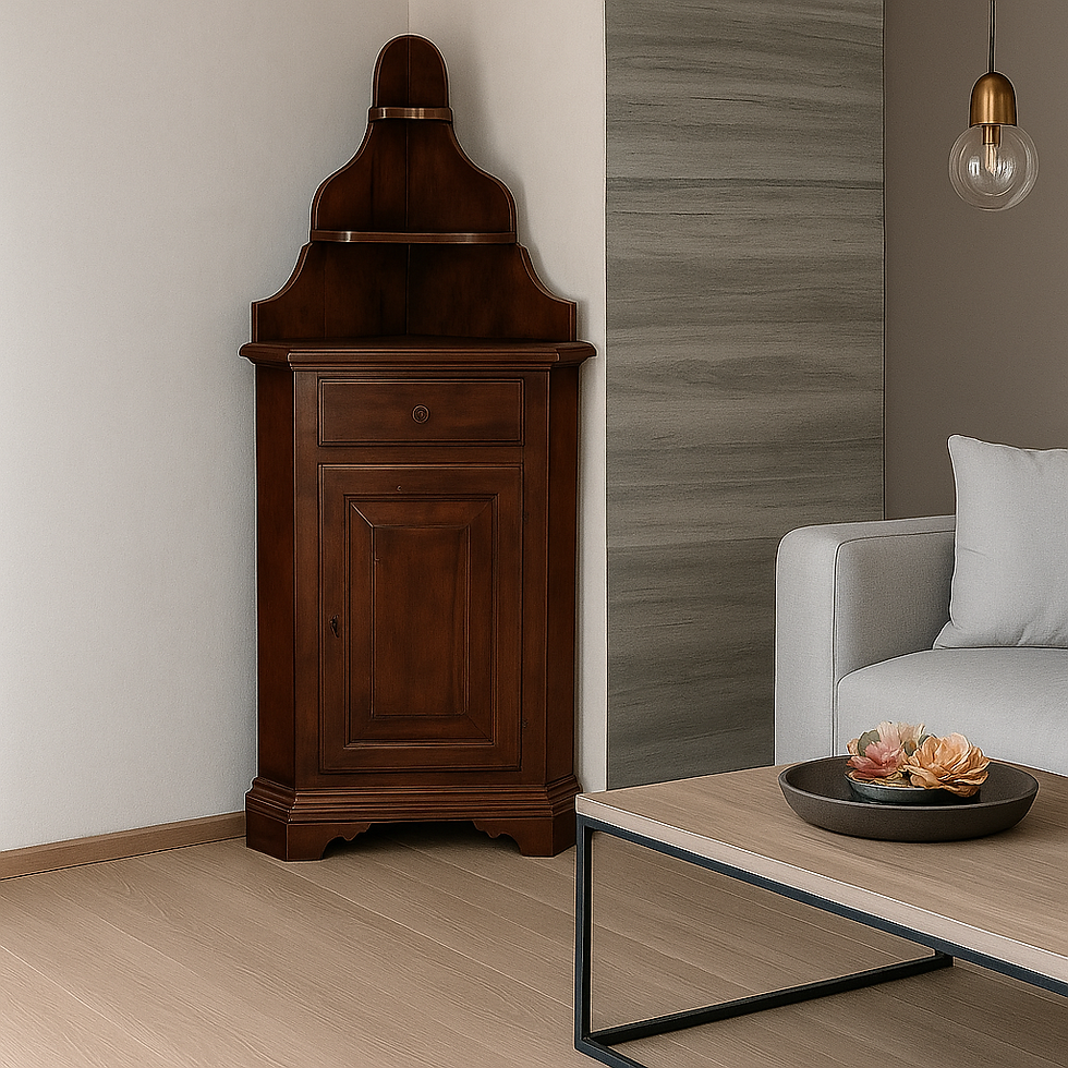 Angoliera in noce massello con anta e alzata sagomata