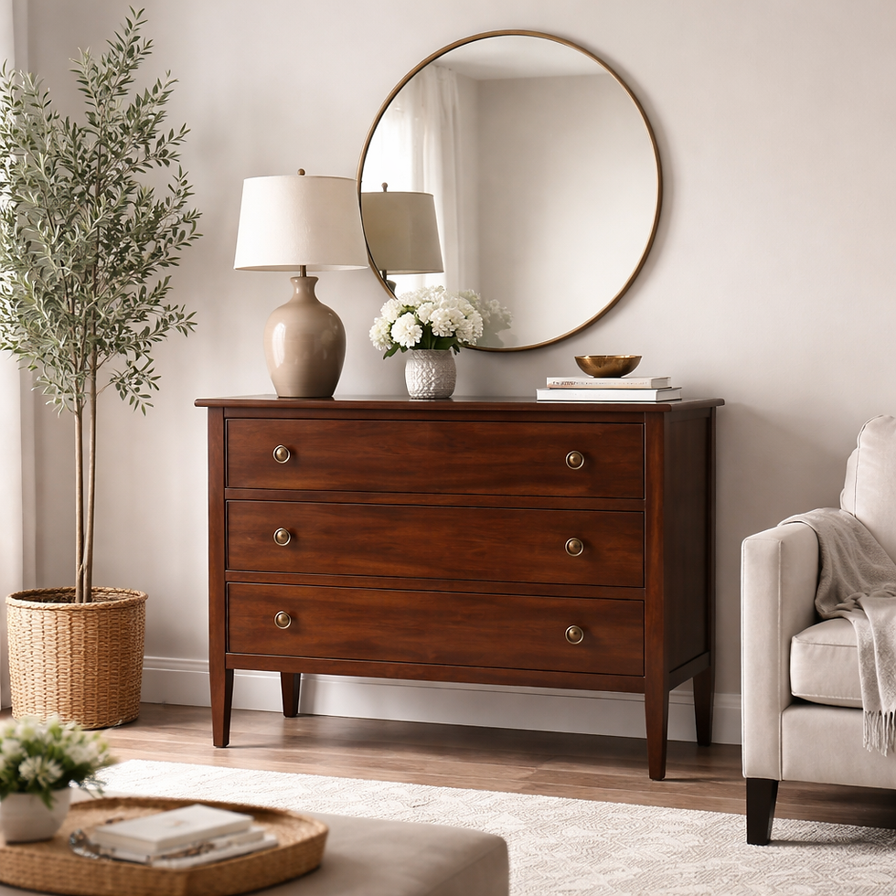 IMMAGINE AI | Comò classico in legno massello di noce con filetti decorativi
