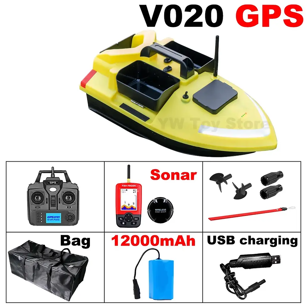 Thumbnail: New Rc Bait Ship Yellow V020 Sonar Detection 40 Points Gps Automatic Return 2kg 