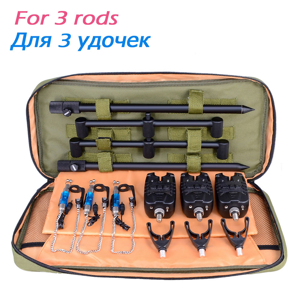 Thumbnail: Hirisi Carp Fishing Bite Alarm Set 3pcs LED Alarms + Swingers + Bank Sticks + Bu