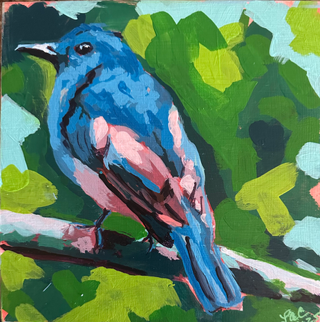 Bright Blue bird in a background of trees.