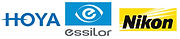 Nikon, Hoya and Essilor Lens logos