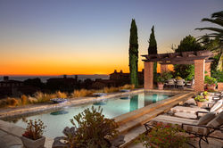 Sunset photography with pool and view of Catalina Island