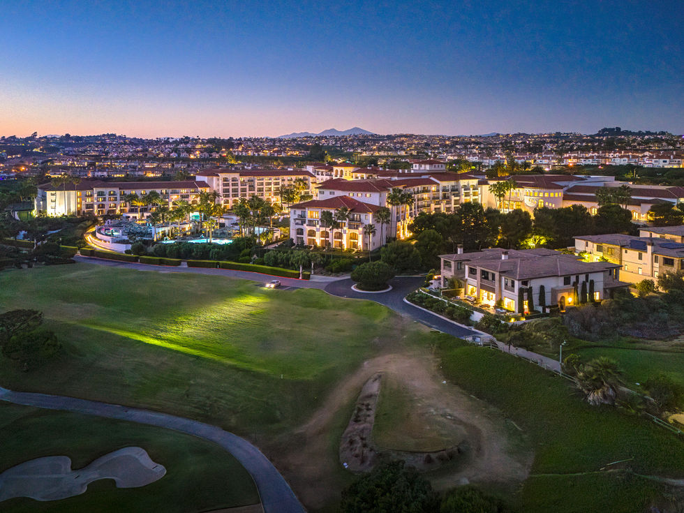 an aerial view of a large resort at night