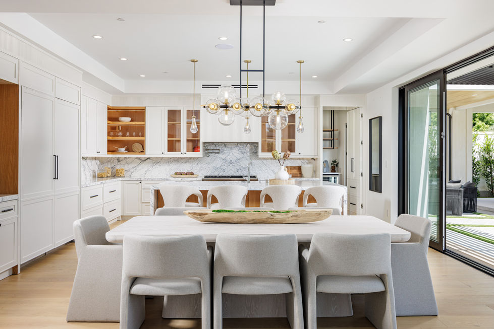 symmetrical photography architectural detail of dining room and kitchen