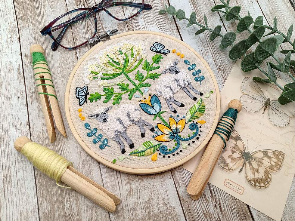 folk art spring butterflies and tulips floral embroidery kit