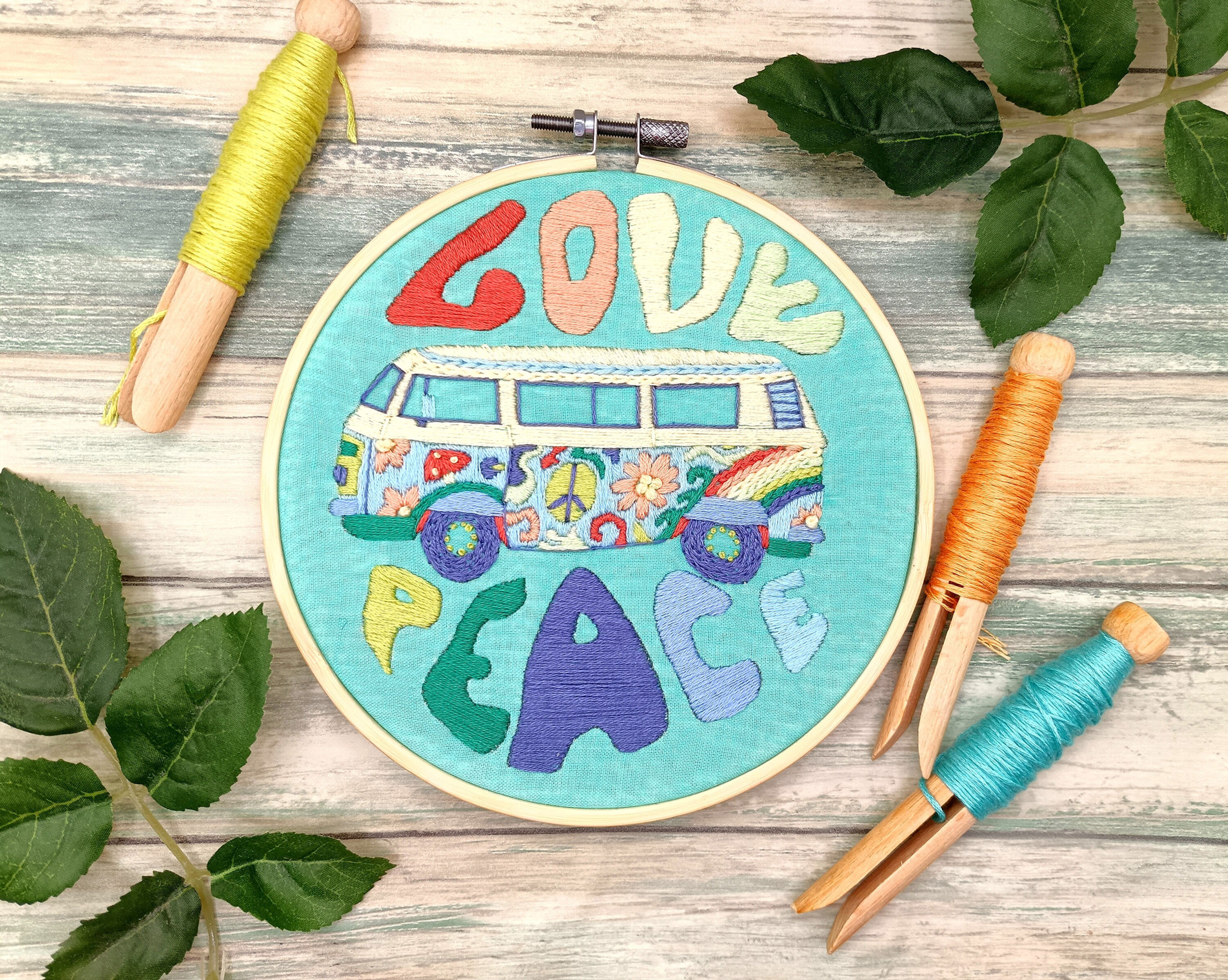 Van life embroidery kit inspired by festivals travel and retro camper style