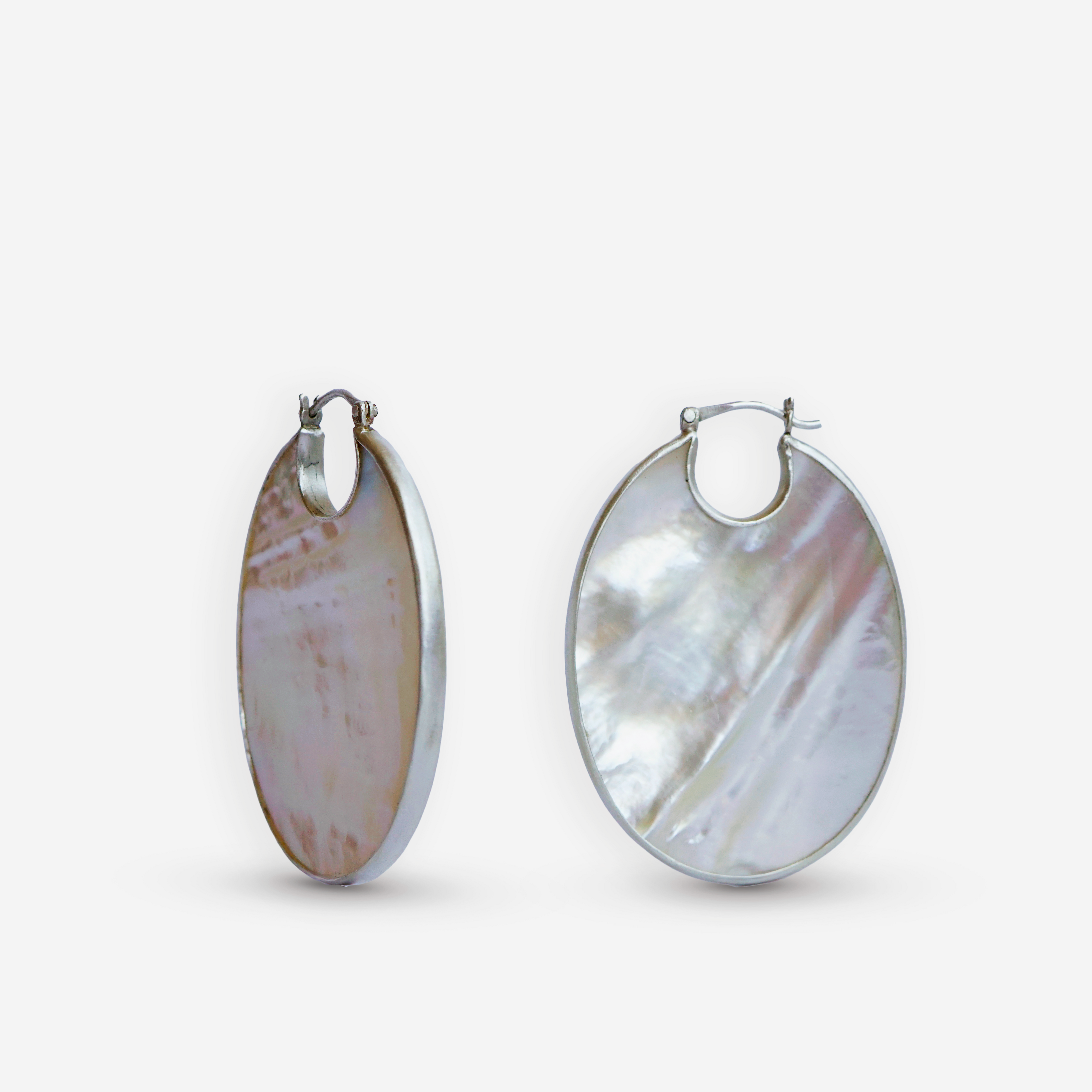 Oval Silver Pearl Hoops