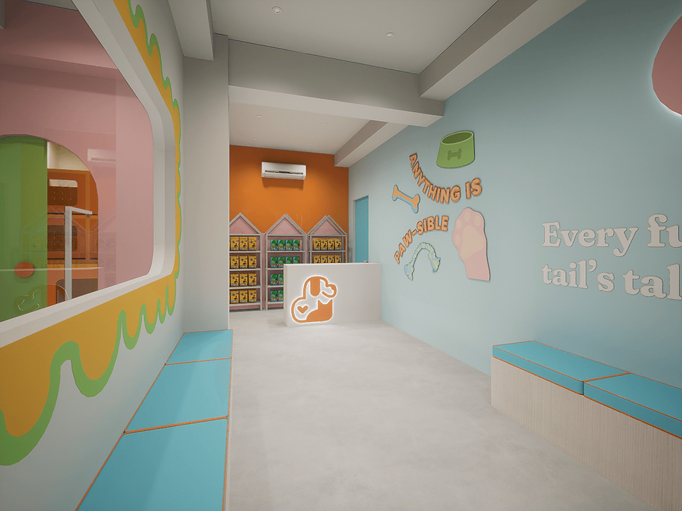 Colourful pet store interior design 3D render