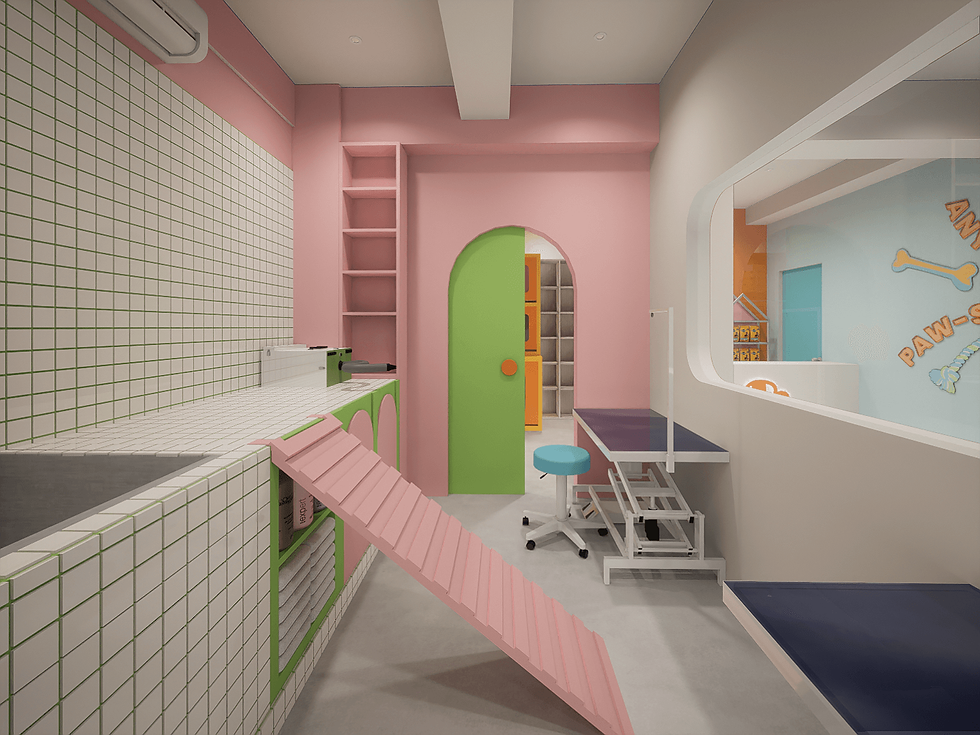 Colourful pet store interior design 3D render of the office