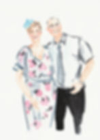 Live illustration of a smiling couple in formal attire