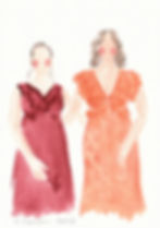 Watercolour live guest illustration of two women in dresses