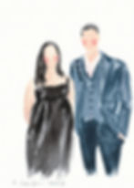 Watercolour live guest illustration of a couple in formal wear