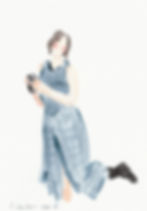 Watercolour portrait commission of a woman in a blue dress.
