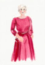 Watercolour live guest illustration of a woman in a pink dress.