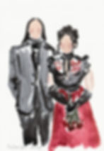 Watercolour couple from Motionless in White for portrait commissions in formal wear.