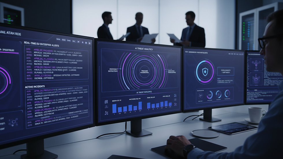 Close-up view of a cybersecurity dashboard showing AI threat analytics