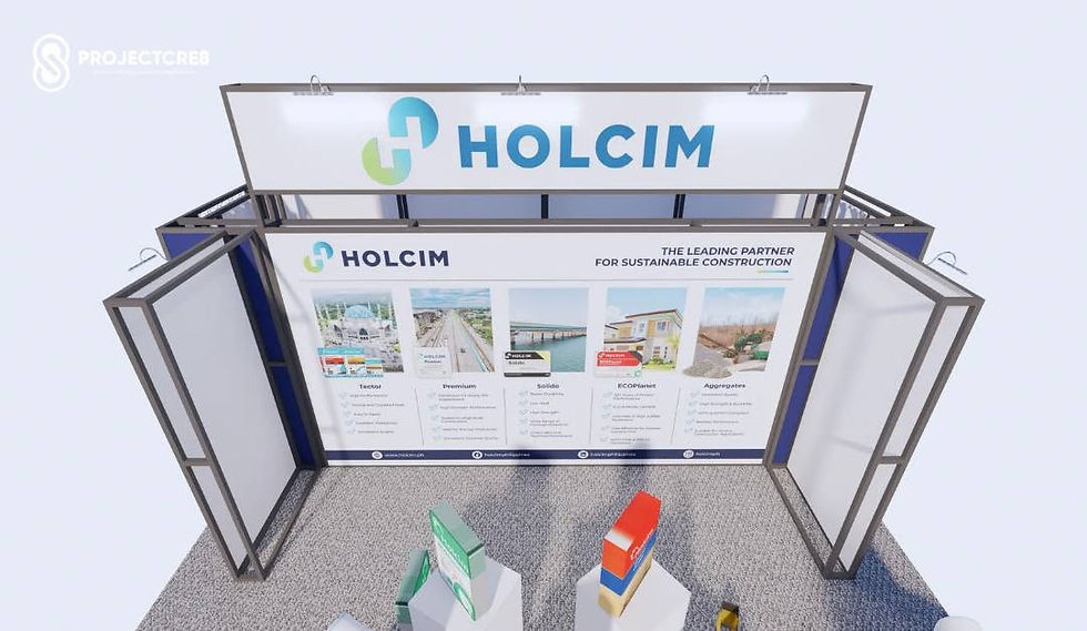 3D booth design render of the Holcim exhibition booth by ProjectCre8
