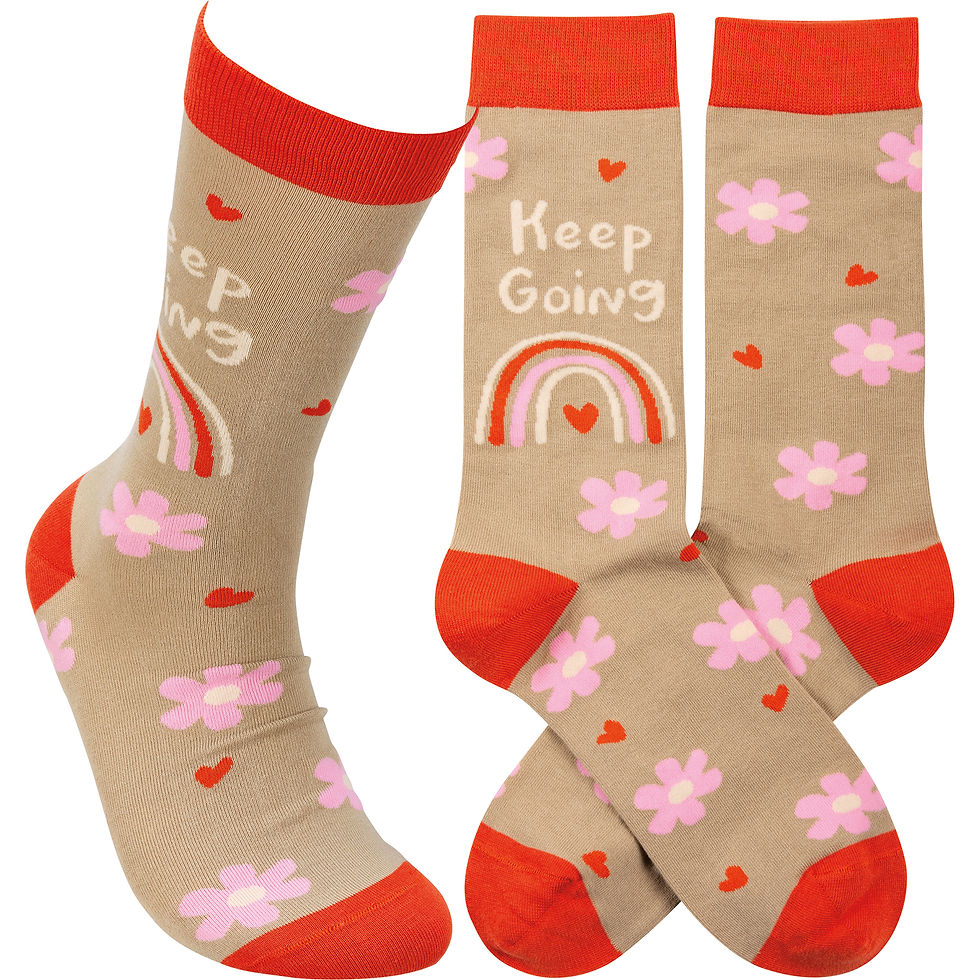Keep Going socks with rainbow and flowers