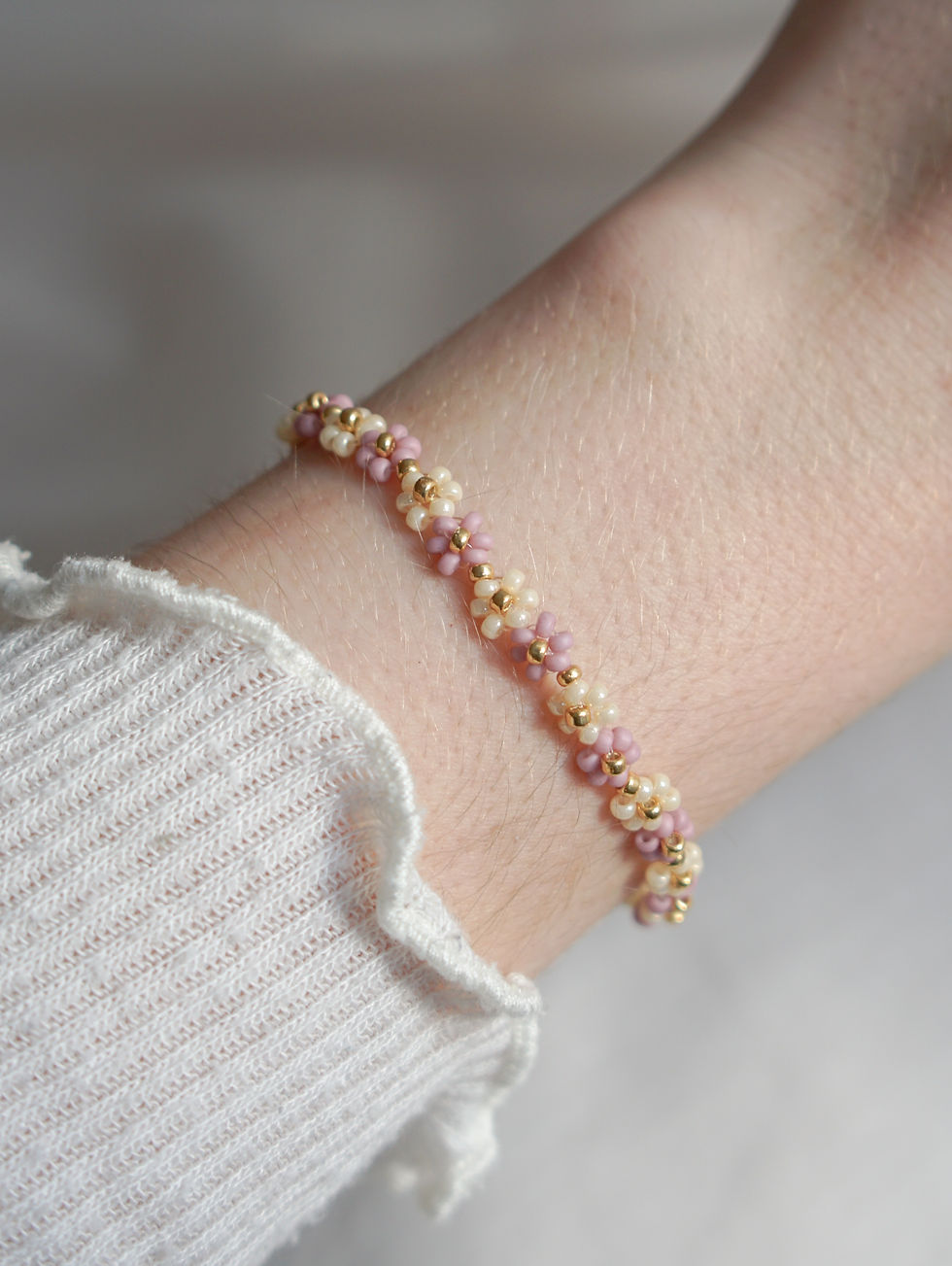 Blumenarmband | Beige/Rosa