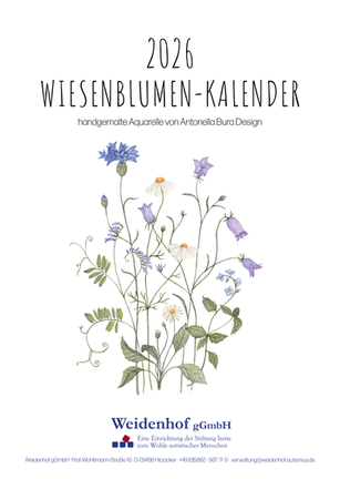 Das Bild zeigt ein Wiesenblumen-Aquarell Kalender von 2026.