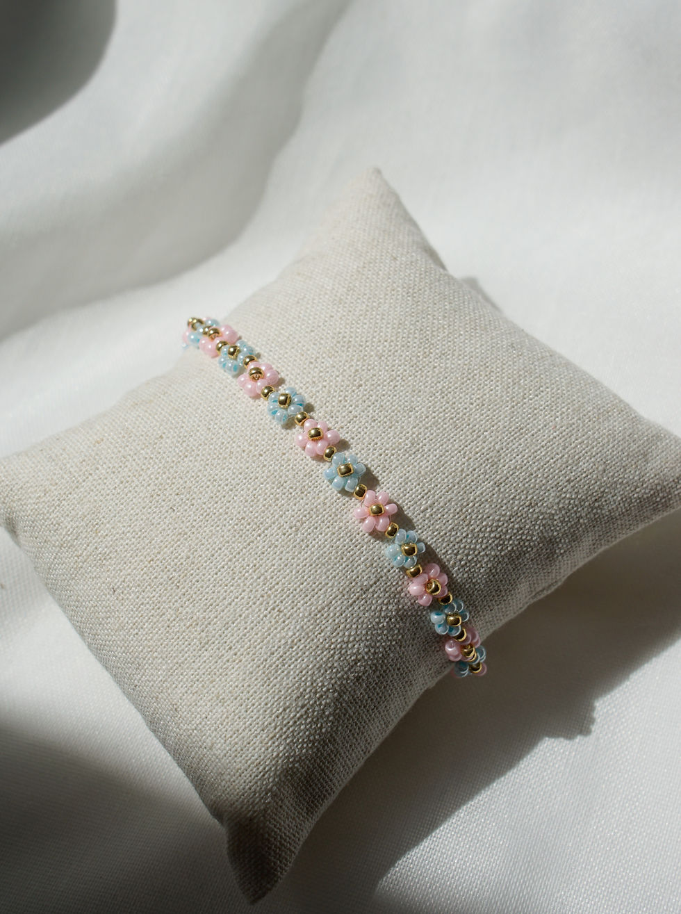 Miniaturbild: Blumenarmband Thea - Blau/Rosa