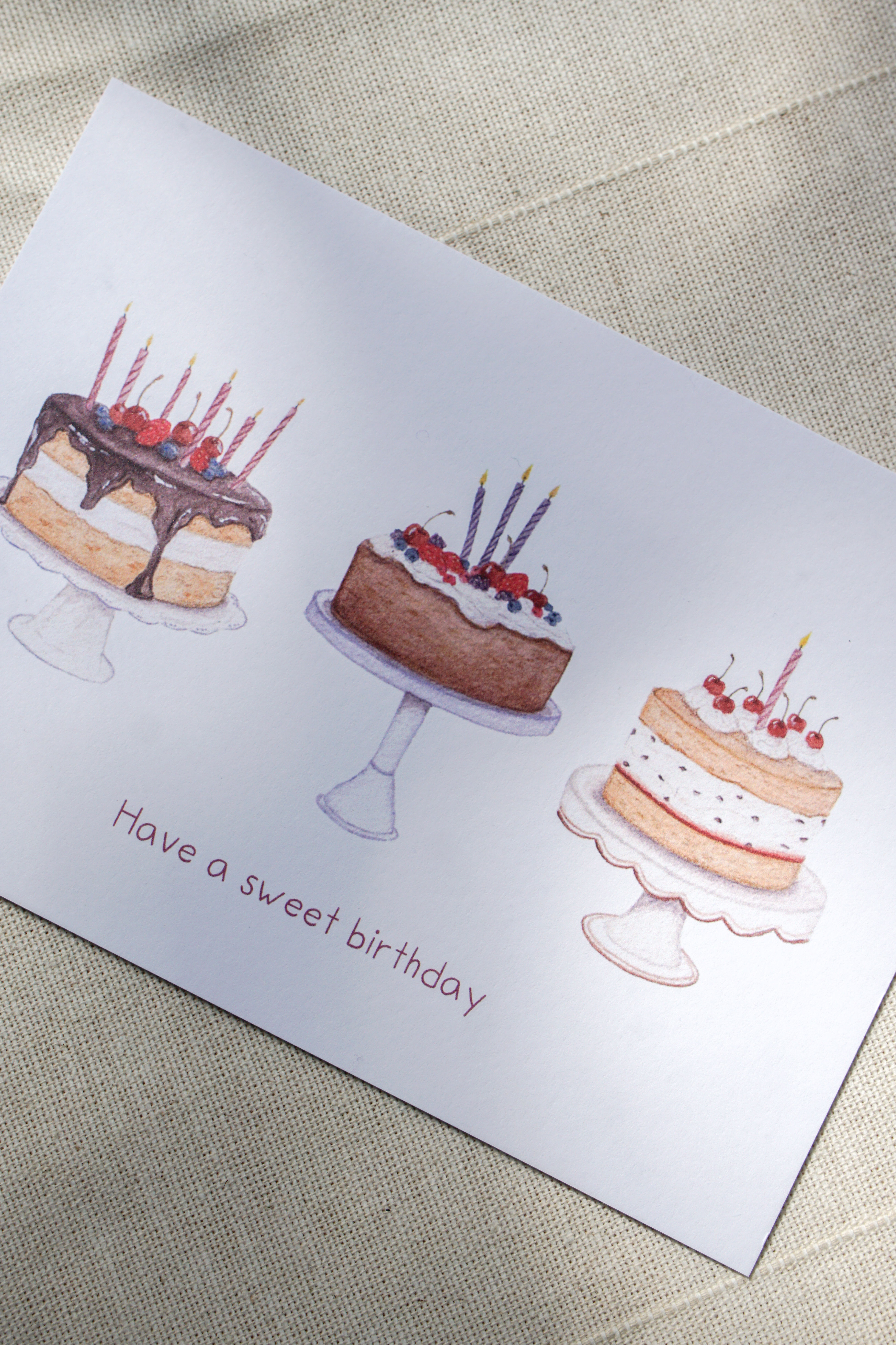 Postkarte Torte Drei