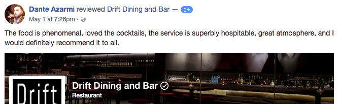 Drift Dining and Bar review