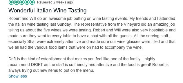 Drift Dining and Bar tripadvisor review