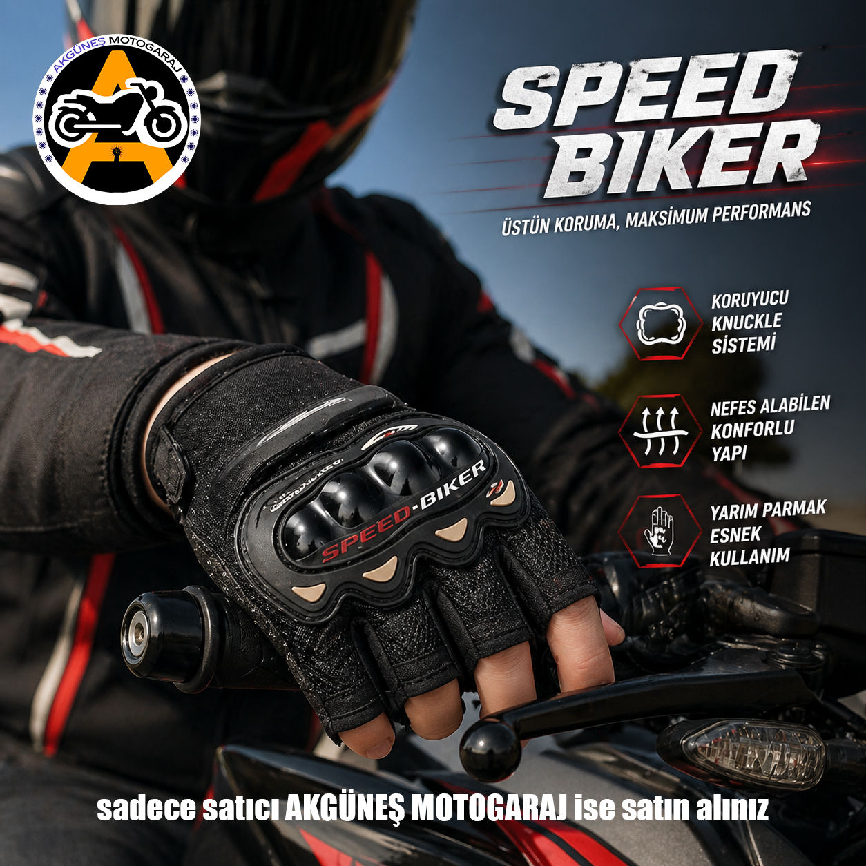 Speed Biker Yasaya Uygun Etiketli Yarım Eldiven – Motosiklet Sürüş Eldiveni, Nef