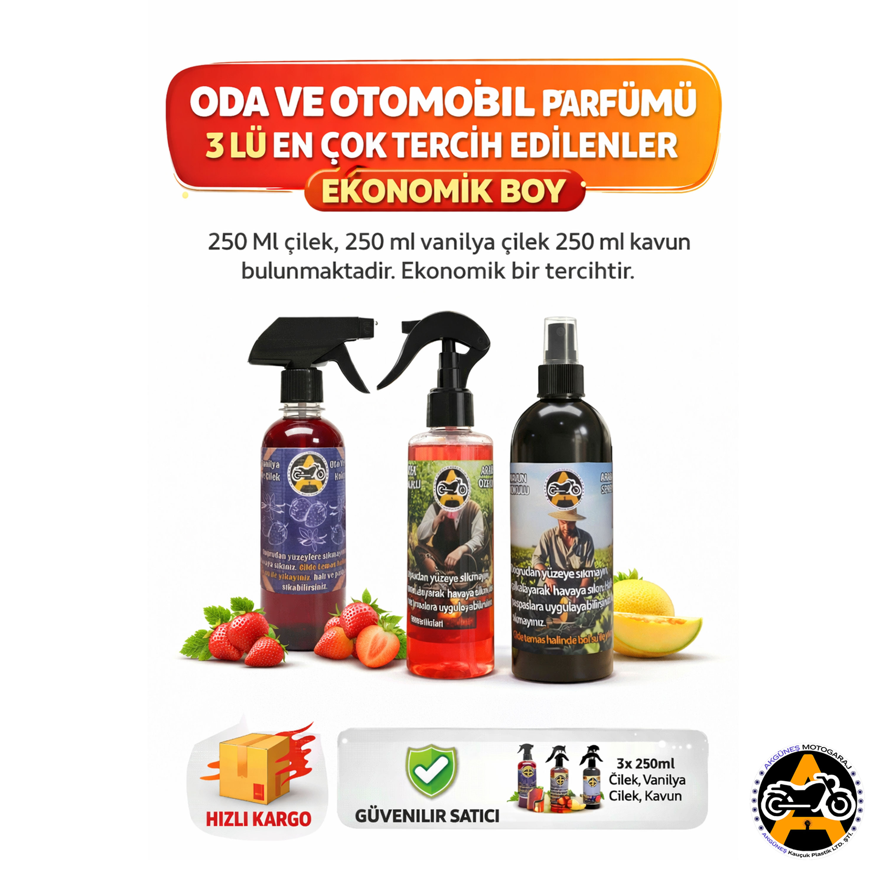 Vanilya Çilek Çilek Kavun Oda ve Otomobil 3’lü Ekonomik Paket Kopyası