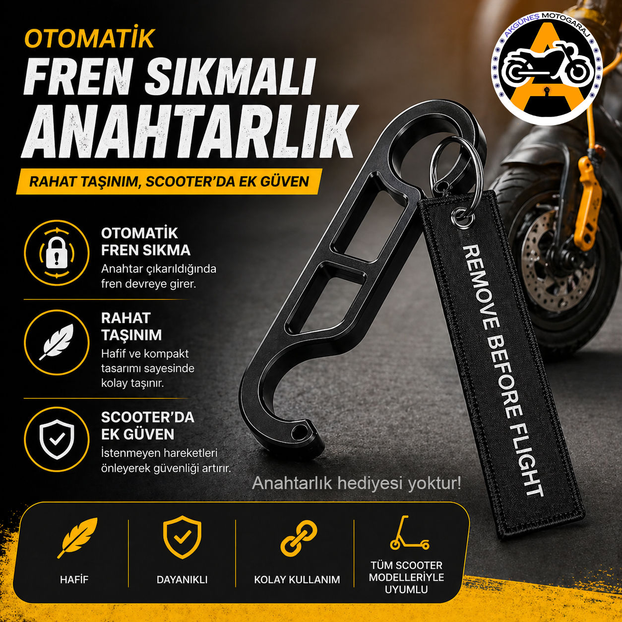 Scooter Fren Kilidi Anahtarlık – Motosiklet Fren Sıkıcı Kilit, Hırsızlık Önleyic