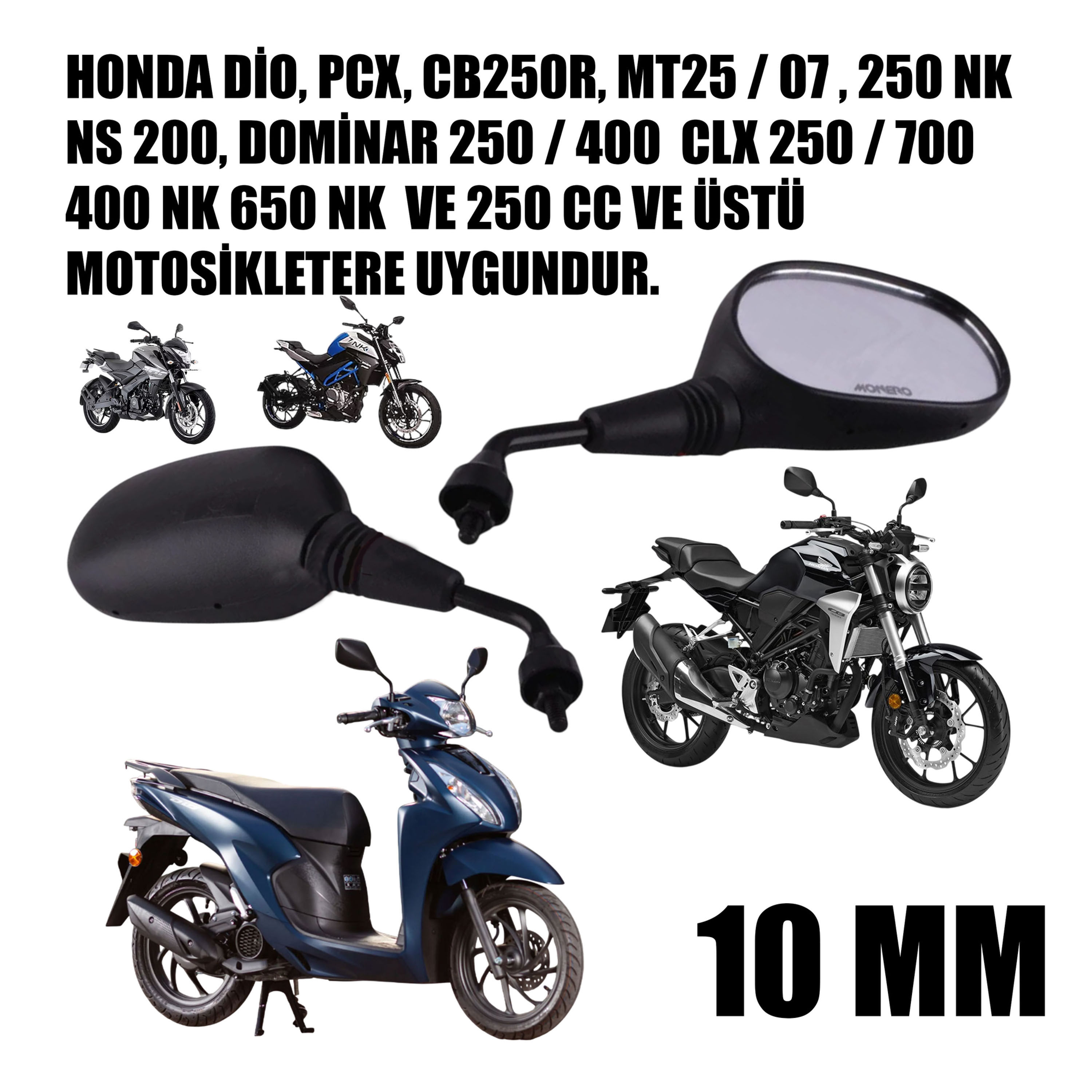 10 MM Evrensel Motosiklet Ayna Aparatı – 250 CC ve Üzeri Motorlarla Uyumlu Dayan