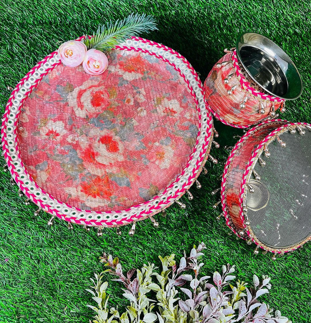 Flower Punch Designer Karwachauth Pooja Thali Set