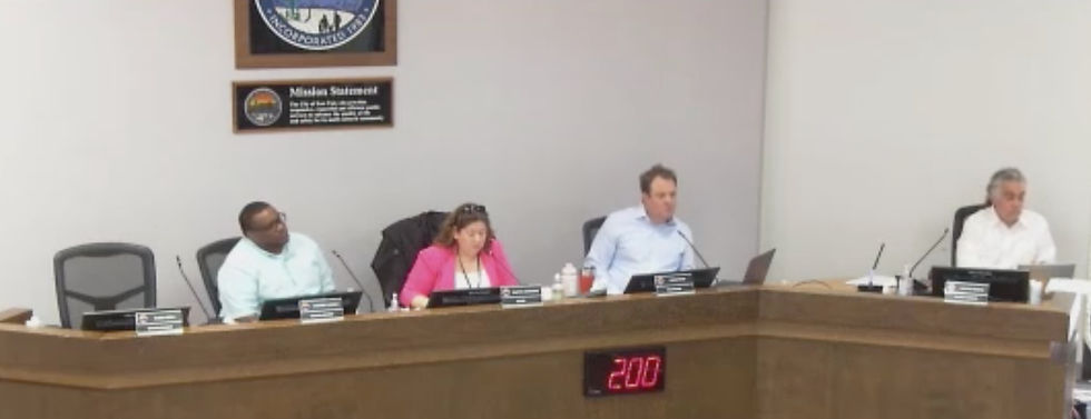 Screenshot shows from left, East Palo Alto City Councilmembers Webster Lincoln, Mayor Martha Barragan, Mark Dinan and Carlos Romero at the East Palo Alto City Council's regular meeting on June 17, 2025. Councilmember Ruben Abrica was absent from the meeting.