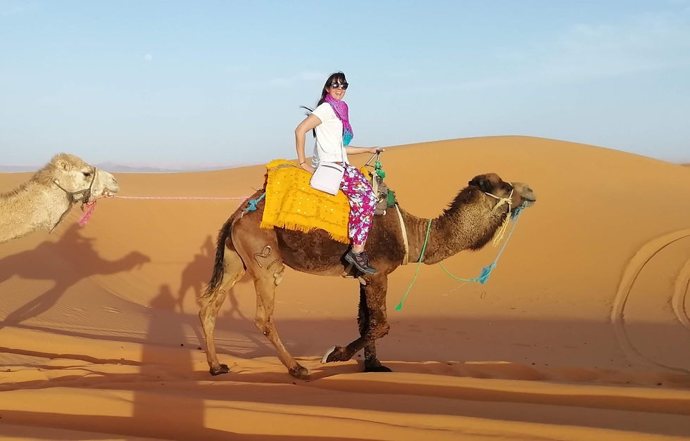 girl on a camel in the sahara desert Morocco